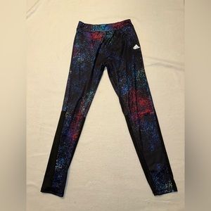 Adidas Girls Climalite Leggings Rainbow Paint Splatter Sz L (14) EUC